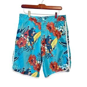 SUPERMAN Men's Medium Surfboard Tropical Print Swim Trunks Board‎ Shorts